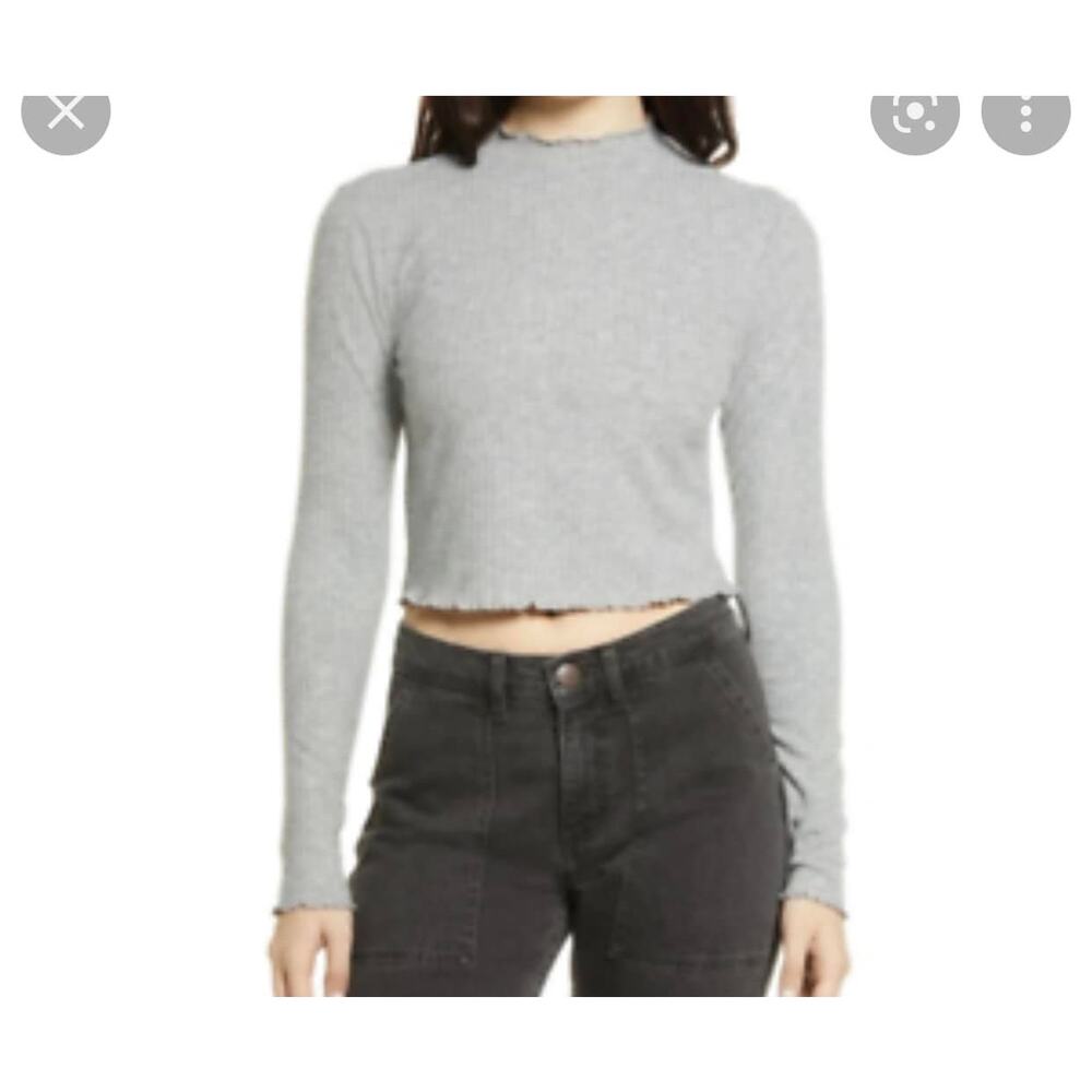 BP. Gray Medium Heather Mock Neck Long Sleeve Crop Top Size Medium NEW - Picture 1 of 7
